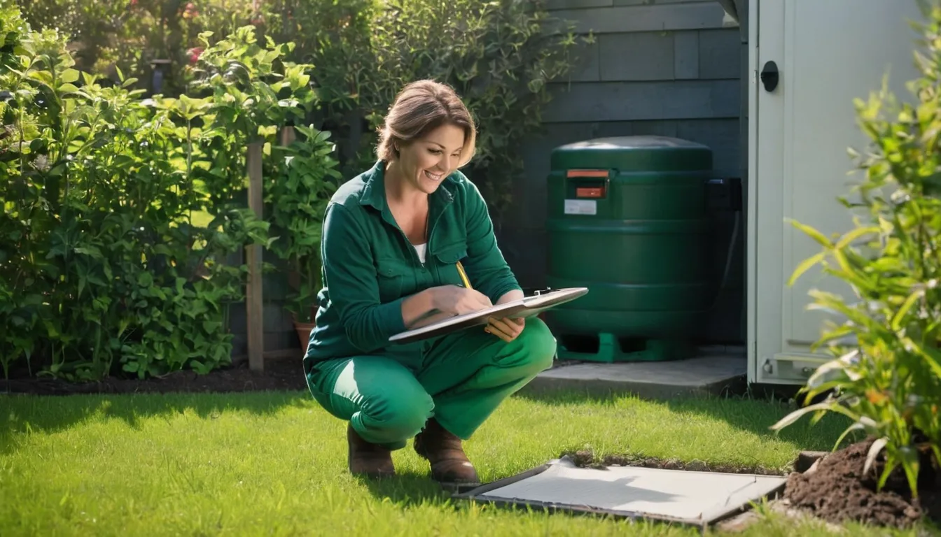 A provider checking a septic tank lid in a yard in the Apopka area