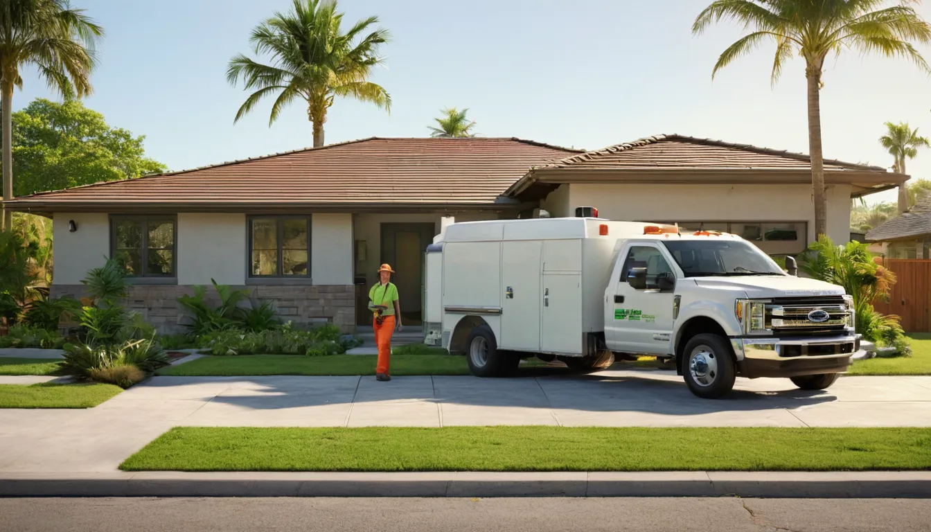 A homeowner in Apopka talking with a septic service provider beside a tidy front yard